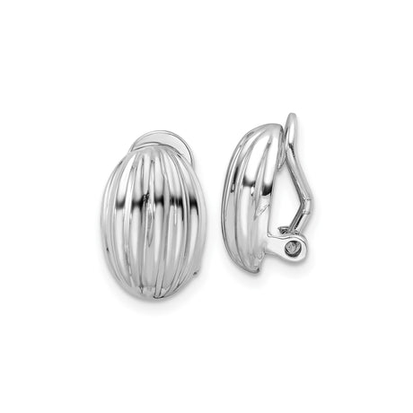 Sterling Silver Domed Clip-On Earrings for Women with Ribbed Polished Finish, Non-Pierced Lightweight Oval Design, Classic Minimalist Jewelry for Everyday Wear, Elegant Timeless Fashion Statement