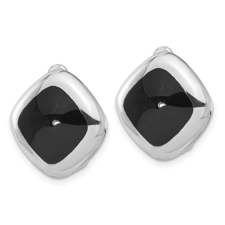 Sterling Silver Clip On Earrings Black Onyx Geometric
