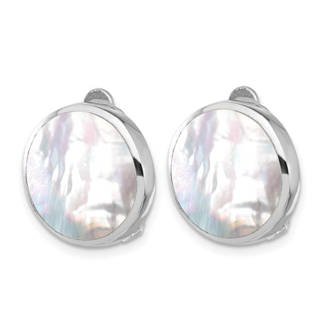 Sterling Silver Clip On Earrings In Mother Of Pearl Inlay