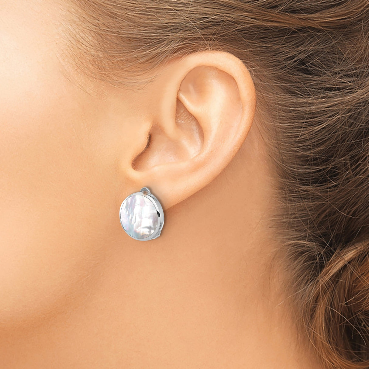Sterling Silver Clip On Earrings In Mother Of Pearl Inlay