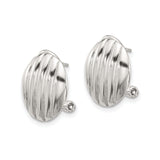 Sterling Silver Oval Clip-On Earrings with Polished and Grooved Finish for Women