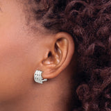 Sterling Silver Hoop Earrings with Polished Triple Ridge Design, Minimalist Huggie Style for Women
