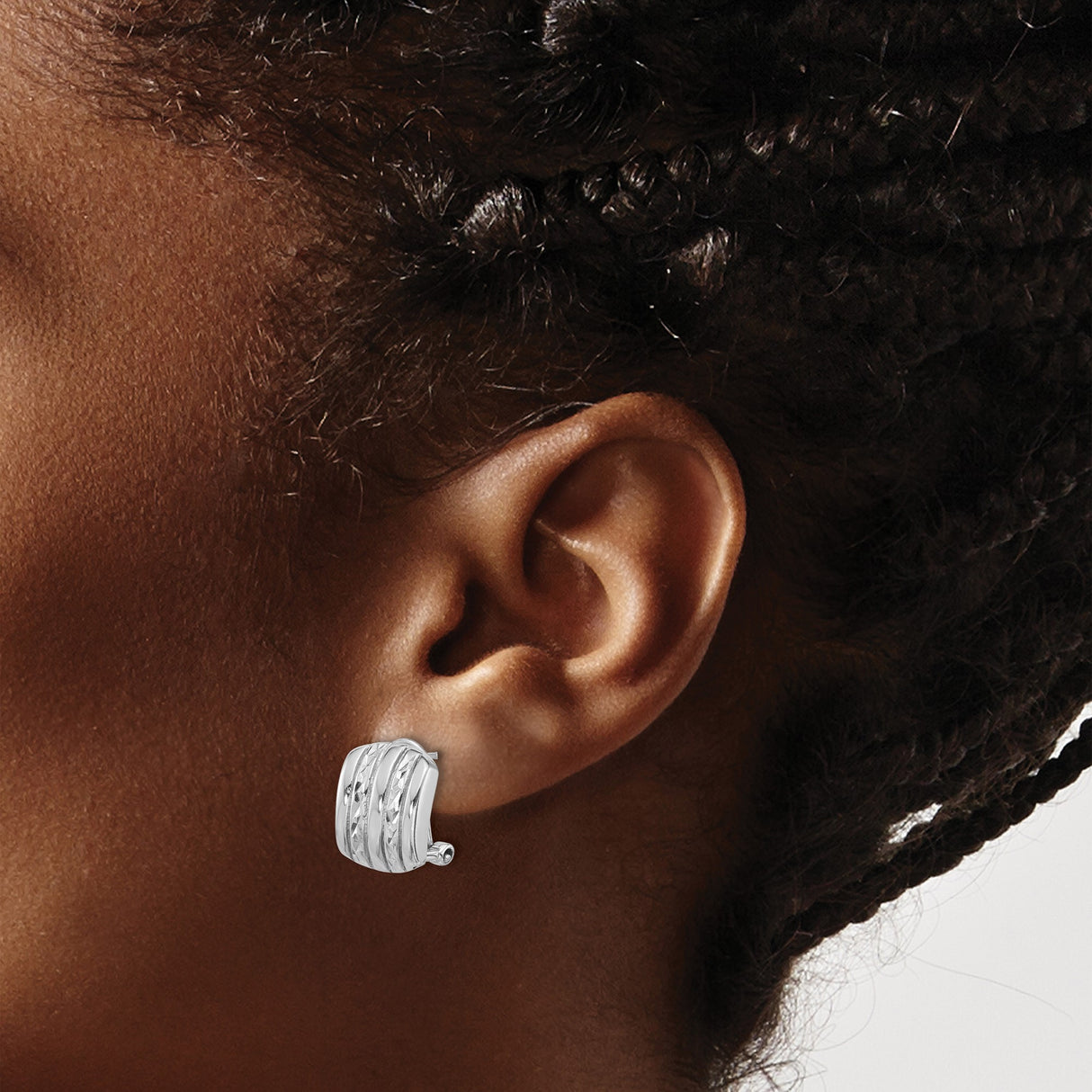 Sterling Silver Textured Geometric Striped Stud Earrings