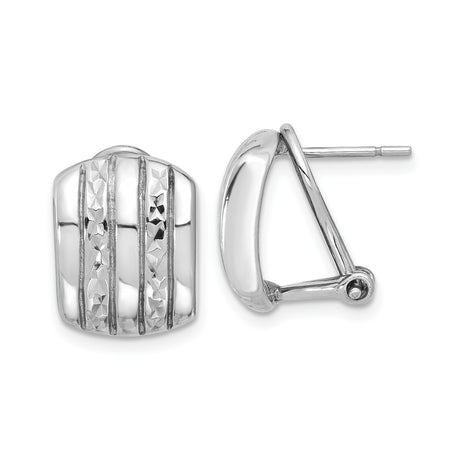 Womens Sterling Silver Earrings with Polished Finish and Textured Vertical Stripes, Modern Geometric Studs with Omega Backs, Elegant Minimalist Design for Everyday or Formal Wear, Contemporary Jewelry