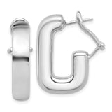 Sterling Silver Rectangular Hoop Earrings, Chunky High Polish Omega Back, Minimalist Geometric Design