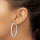 Sterling Silver Hoop Earrings, Medium Round with Latch Back and Polished Finish