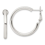 Sterling Silver Hoop Earrings, Smooth Polished Medium Round Hoops with Hinged Snap Closure