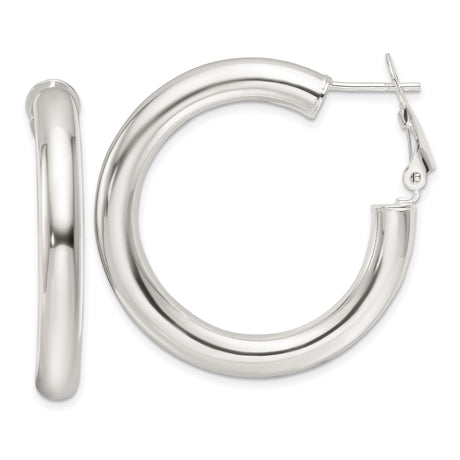 Sterling Silver Hoop Earrings, Classic Round Polished Design with Omega Back