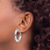Sterling Silver Hoop Earrings with Polished Finish and Hammered Texture for Women