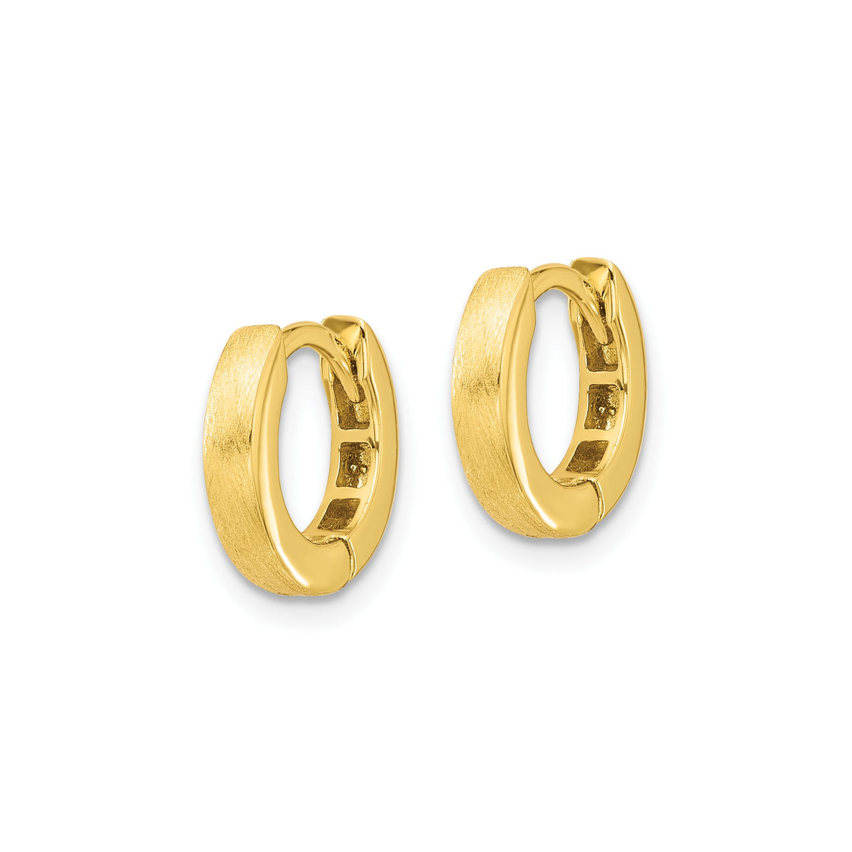 Sterling Silver Huggie Hoop Earrings with Brushed and Polished Dual Finish, 13mm Small Size