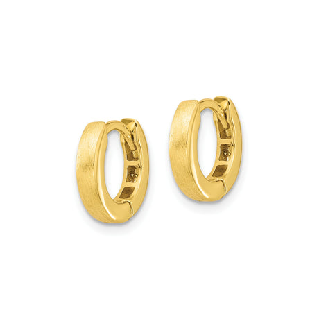 Sterling Silver Huggie Hoop Earrings with Brushed and Polished Dual Finish, 13mm Small Size