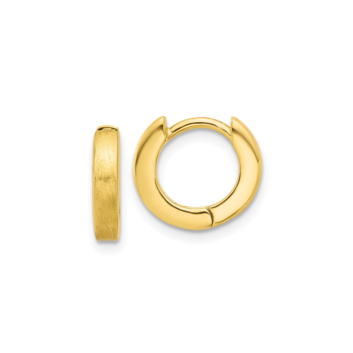 Sterling Silver Huggie Hoop Earrings with Brushed and Polished Dual Finish, 13mm Small Size