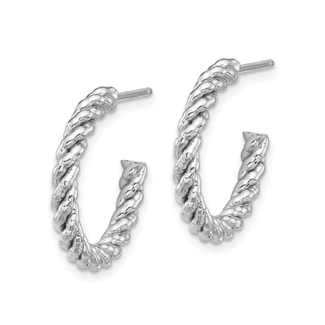 Sterling Silver Hoop Earrings with Twisted Rope Design, Lightweight Braided Texture