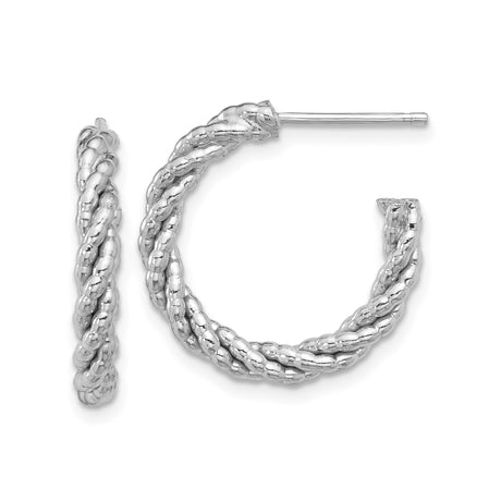 Sterling Silver Hoop Earrings with Twisted Rope Design, Lightweight Braided Texture