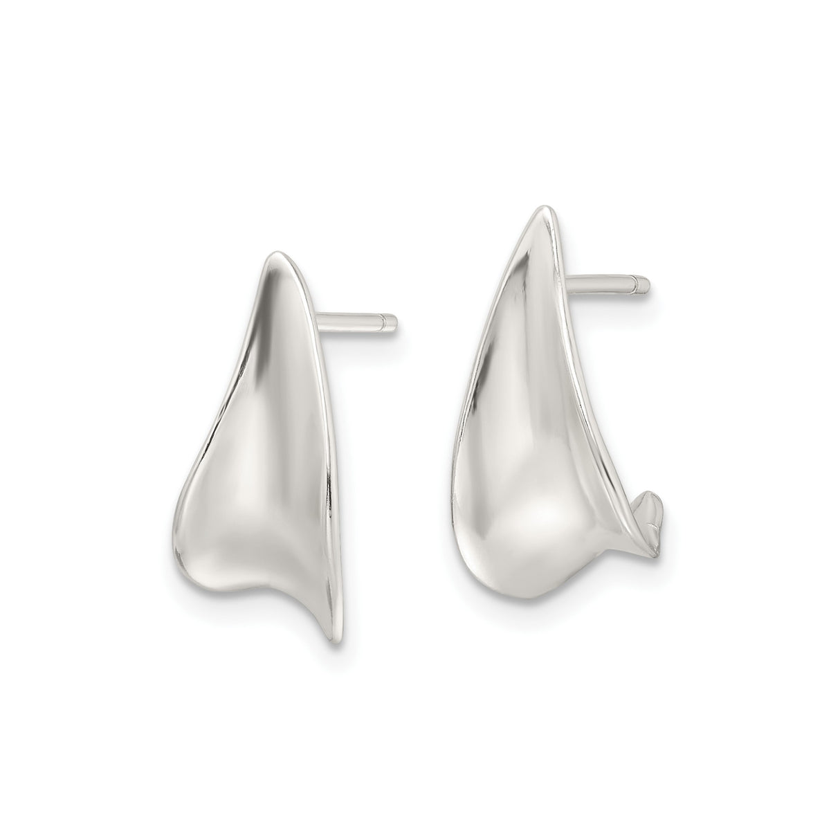 Sterling Silver Abstract Post Earrings with Sculptural Curved Design, Polished Minimalist Style