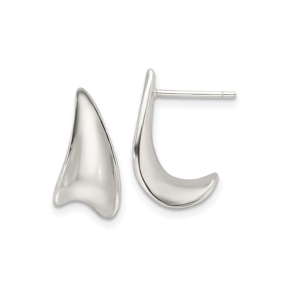 Sterling Silver Abstract Post Earrings with Sculptural Curved Design, Polished Minimalist Style