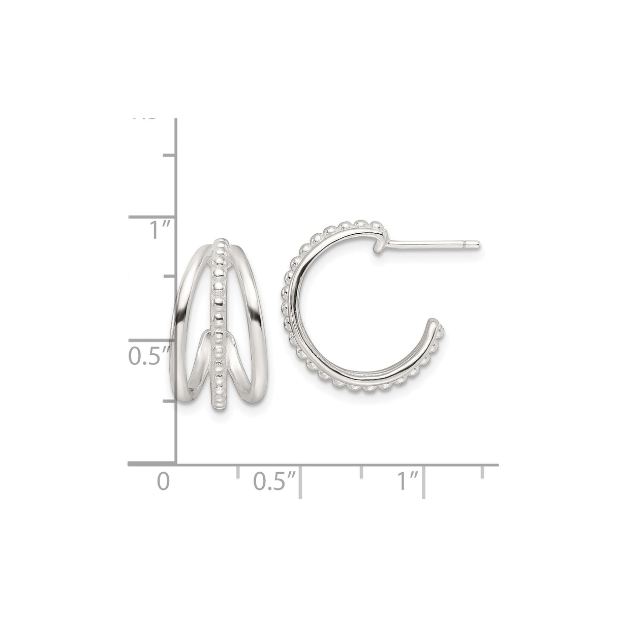 Sterling Silver Double Hoop Earrings with Beaded Edge and Polished Finish, Modern Minimalist Style