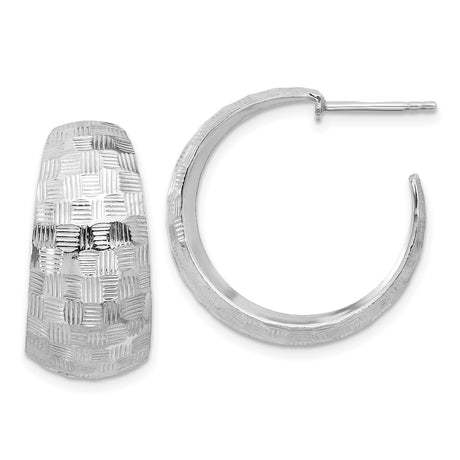 Sterling Silver Hoop Earrings with Textured Basketweave and Geometric Etched Pattern