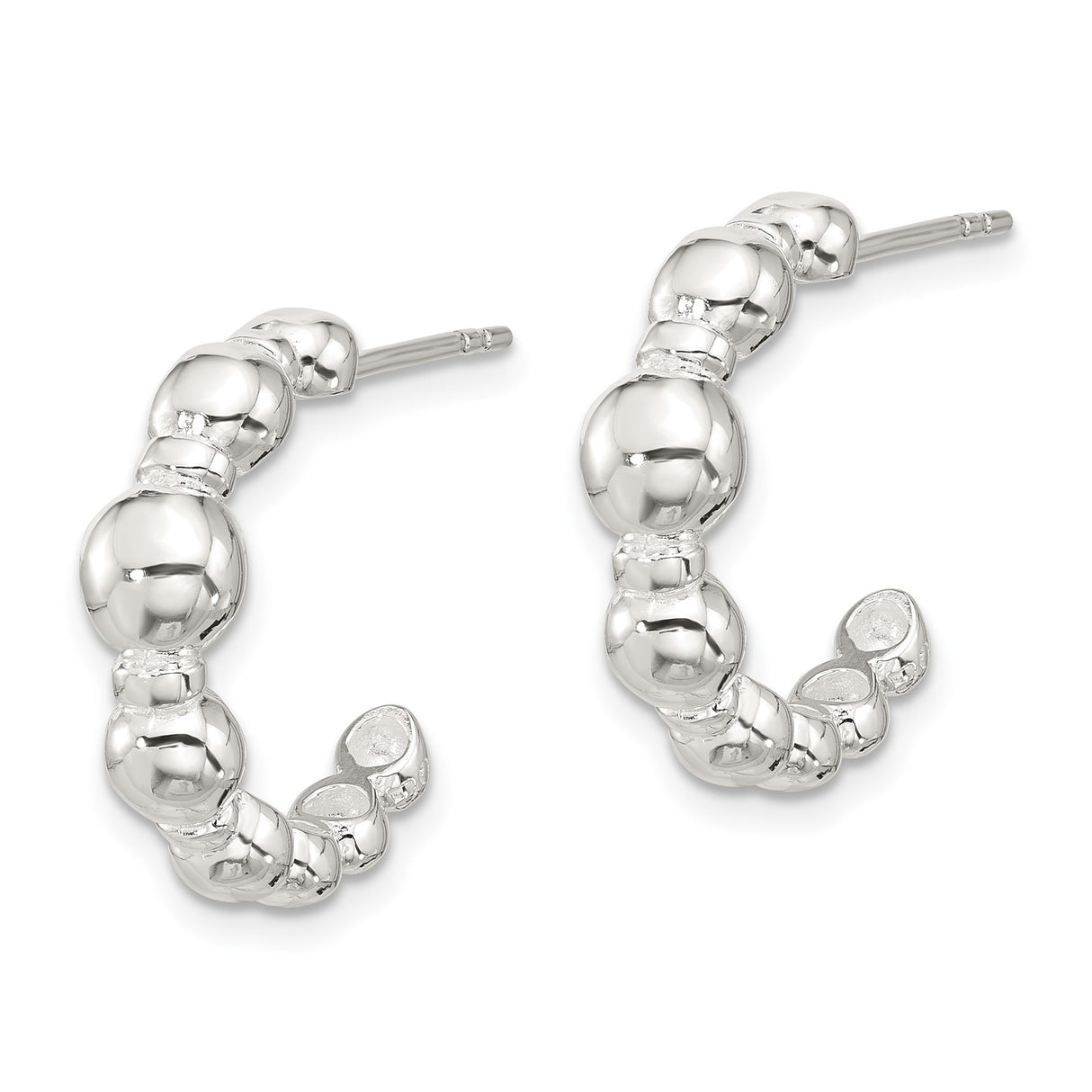 Sterling Silver Beaded Hoop Earrings with Domed Polished Rounded Beads and Sculptural Shape