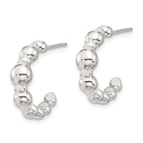 Sterling Silver Beaded Hoop Earrings with Domed Polished Rounded Beads and Sculptural Shape
