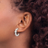 Sterling Silver Beaded Hoop Earrings with Domed Polished Rounded Beads and Sculptural Shape