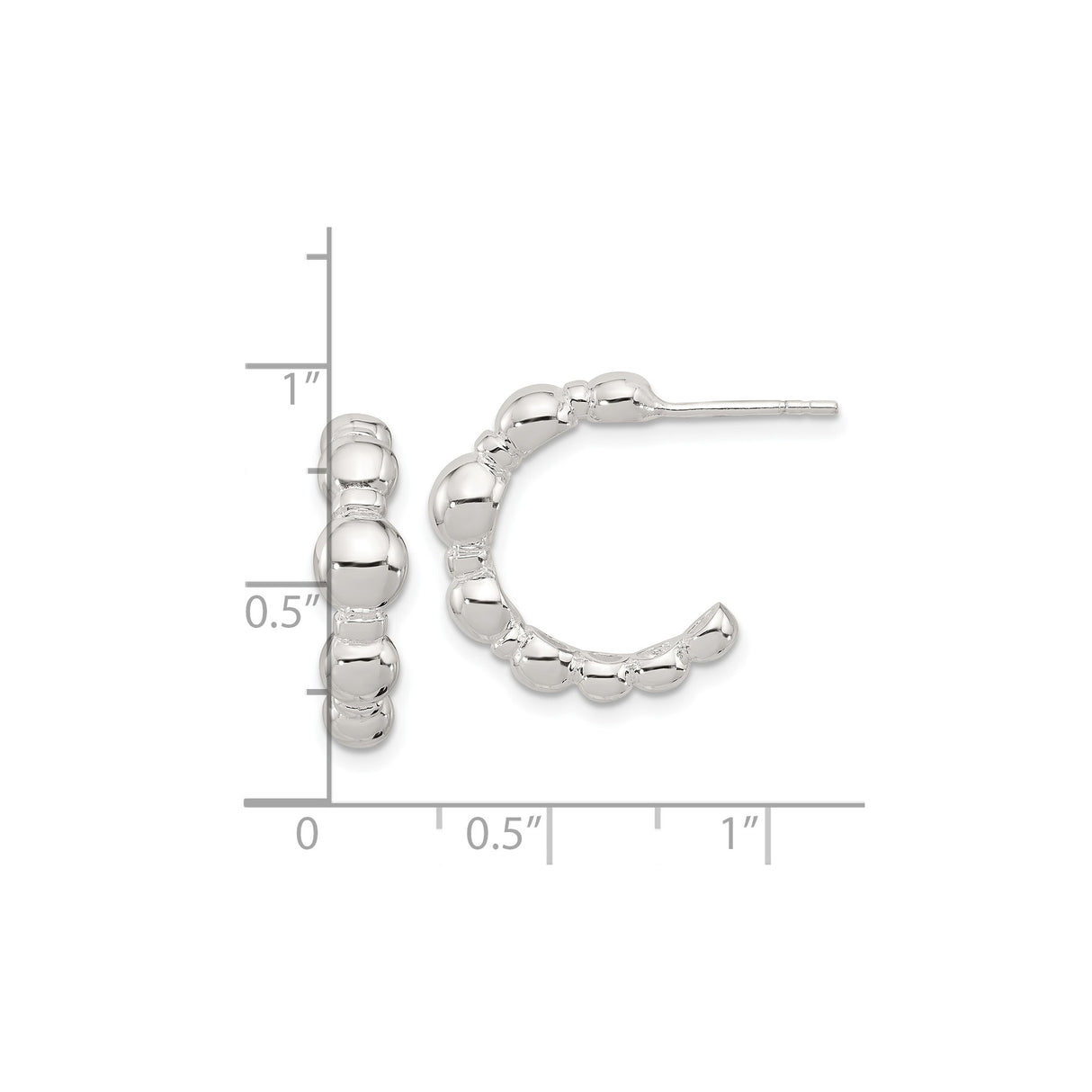 Sterling Silver Beaded Hoop Earrings with Domed Polished Rounded Beads and Sculptural Shape