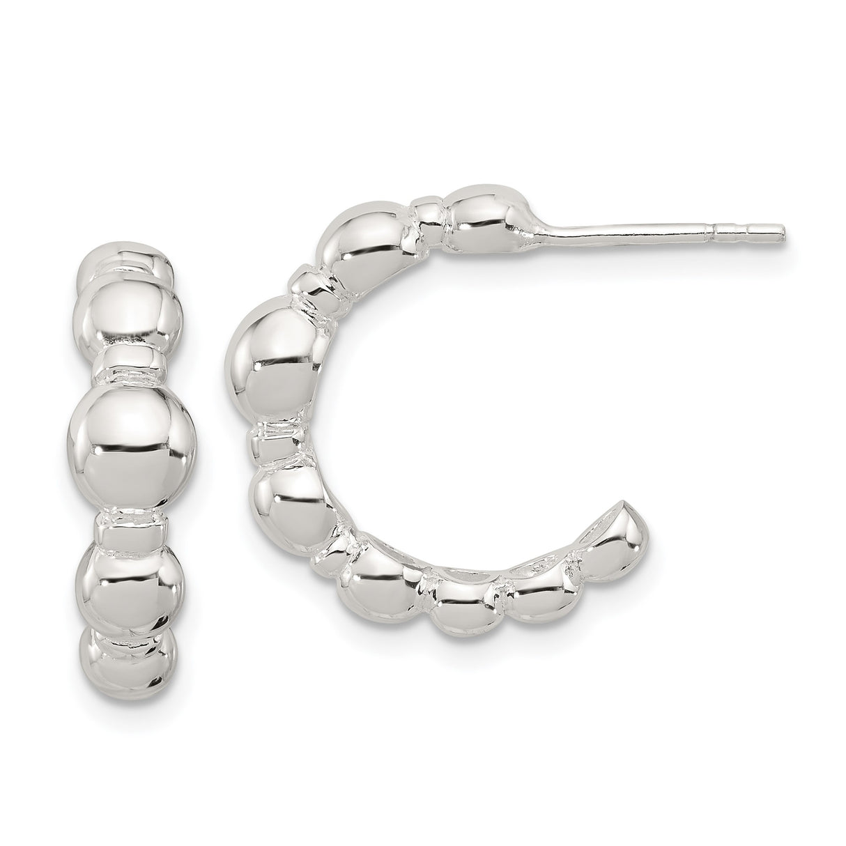 Sterling Silver Beaded Hoop Earrings with Domed Polished Rounded Beads and Sculptural Shape