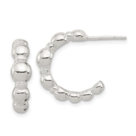 Sterling Silver Beaded Hoop Earrings with Domed Polished Rounded Beads and Sculptural Shape