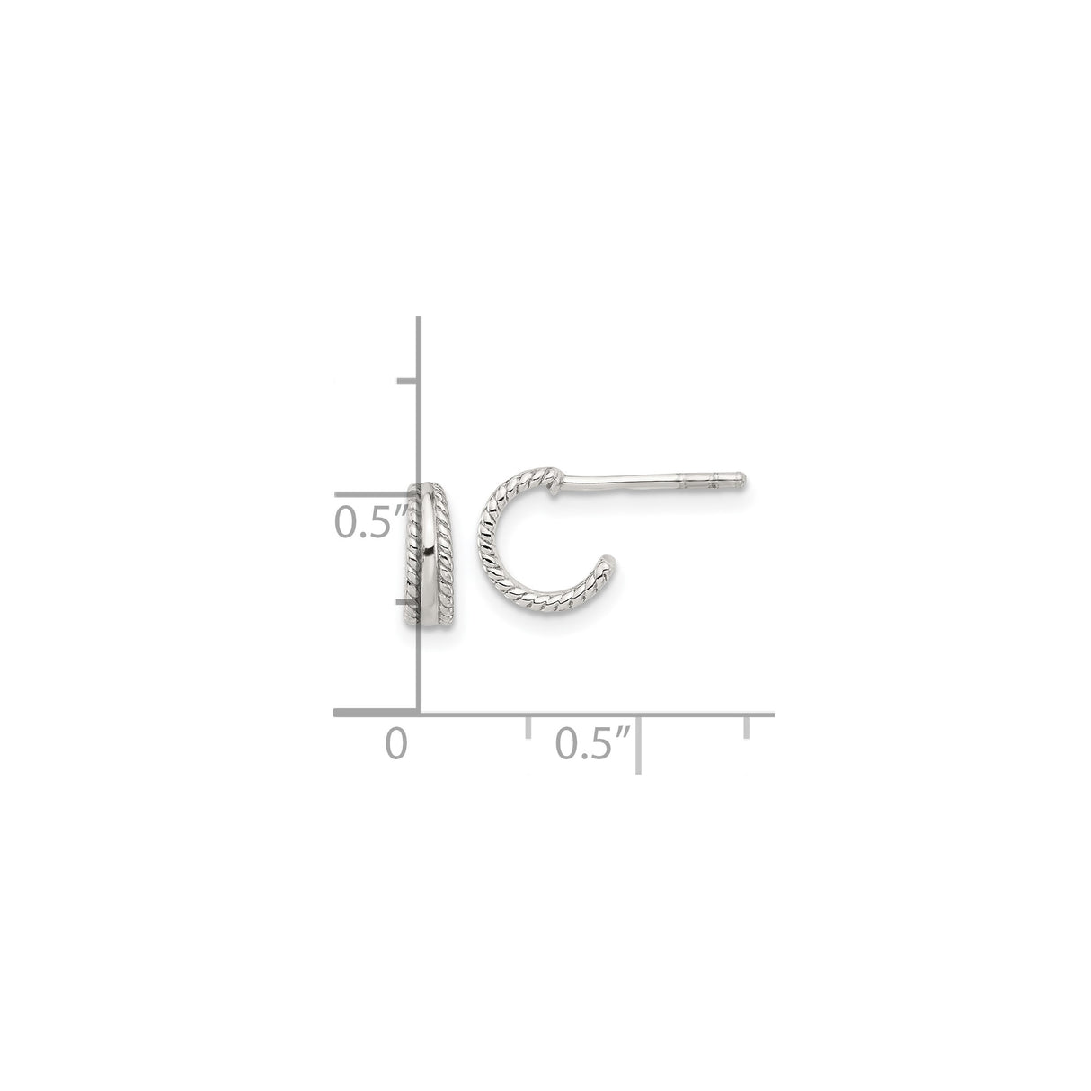 Sterling Silver Half Hoop Earrings with Twisted Rope Texture and Polished Center Band