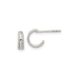 Sterling Silver Half Hoop Earrings with Twisted Rope Texture and Polished Center Band