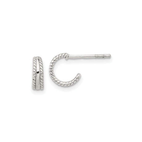 Sterling Silver Half Hoop Earrings with Twisted Rope Texture and Polished Center Band