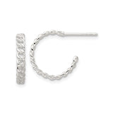 Sterling Silver Twisted Hoop Earrings for Women, Half Circle Rope Style Studs with Minimalist Design, Textured Silver Hoops for Everyday Wear, Classic Lightweight Modern Earring Jewelry