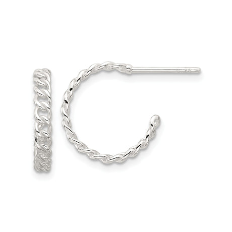Sterling Silver Twisted Hoop Earrings for Women, Half Circle Rope Style Studs with Minimalist Design, Textured Silver Hoops for Everyday Wear, Classic Lightweight Modern Earring Jewelry