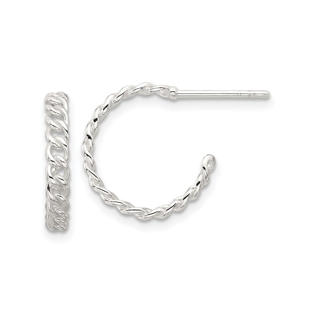 Sterling Silver Twisted Hoop Earrings for Women, Half Circle Rope Style Studs with Minimalist Design, Textured Silver Hoops for Everyday Wear, Classic Lightweight Modern Earring Jewelry