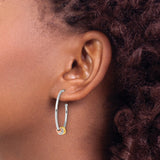 Sterling Silver Hoop Earrings with Faceted Beads in Tri Color Yellow, Rose, and White Tones