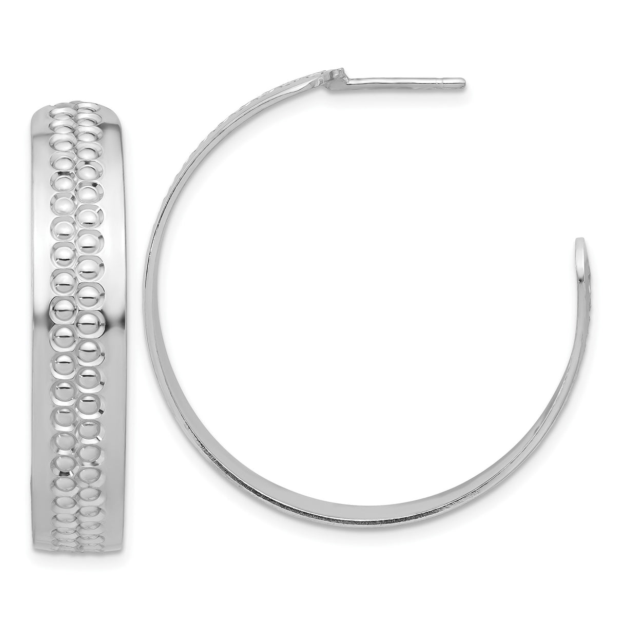 Sterling Silver Hoop Earrings, Textured Oval Cutout Design, Lightweight Modern Style