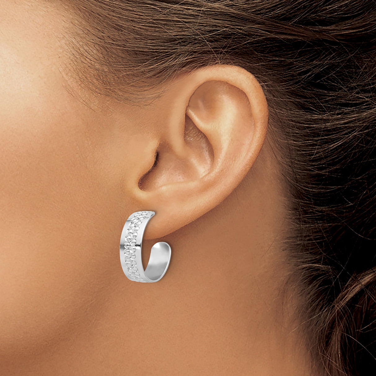 Sterling Silver Hoop Earrings with Polished Finish and Raised Bubble Texture