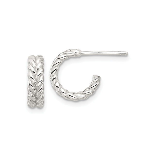 Sterling Silver Braided Hoop Earrings with Twisted Rope Design and Polished Finish