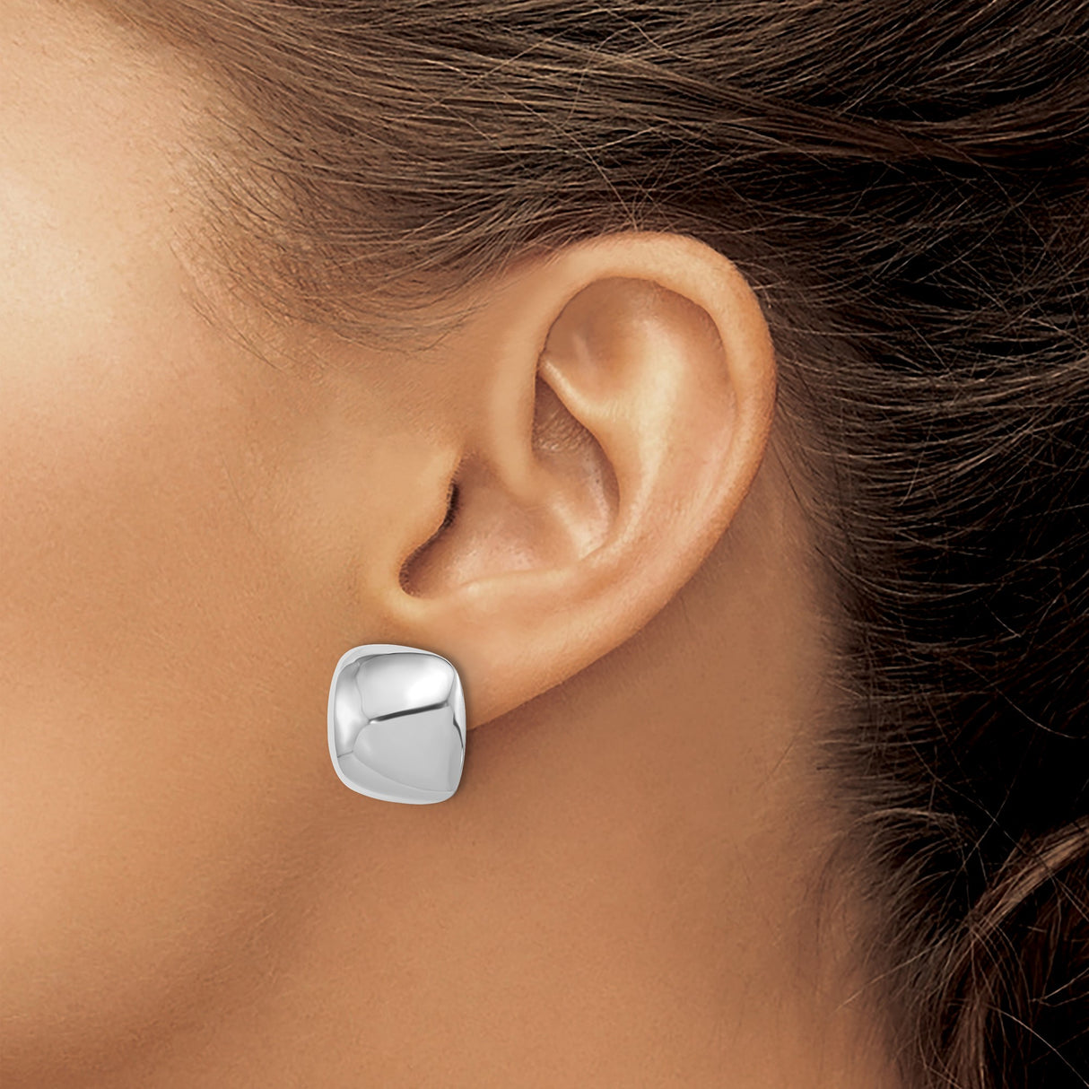 Sterling Silver Cushion Stud Earrings, Minimalist Square Design, Sleek Contemporary Style