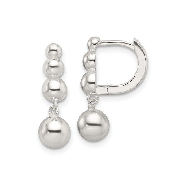 Sterling Silver Dangle Earrings with Triple Ball Beaded Drop and Leverback Closure for Women