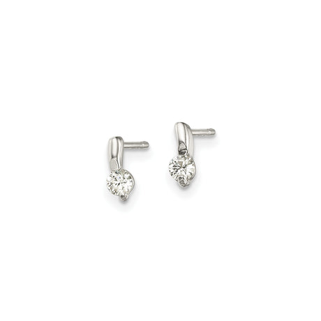 Sterling Silver Stud Earrings with Clear Cubic Zirconia, Round Cut Minimalist Design for Women