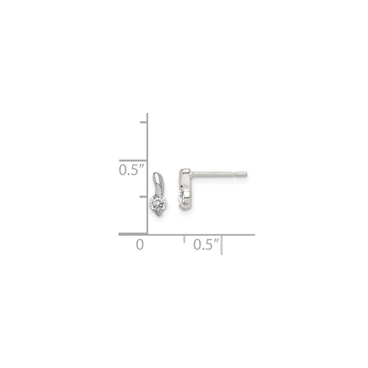 Sterling Silver Stud Earrings with Clear Cubic Zirconia, Round Cut Minimalist Design for Women