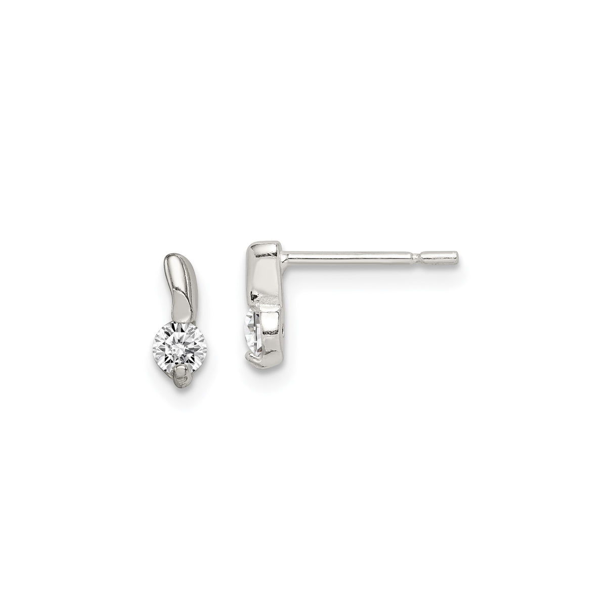Sterling Silver Stud Earrings with Clear Cubic Zirconia, Round Cut Minimalist Design for Women