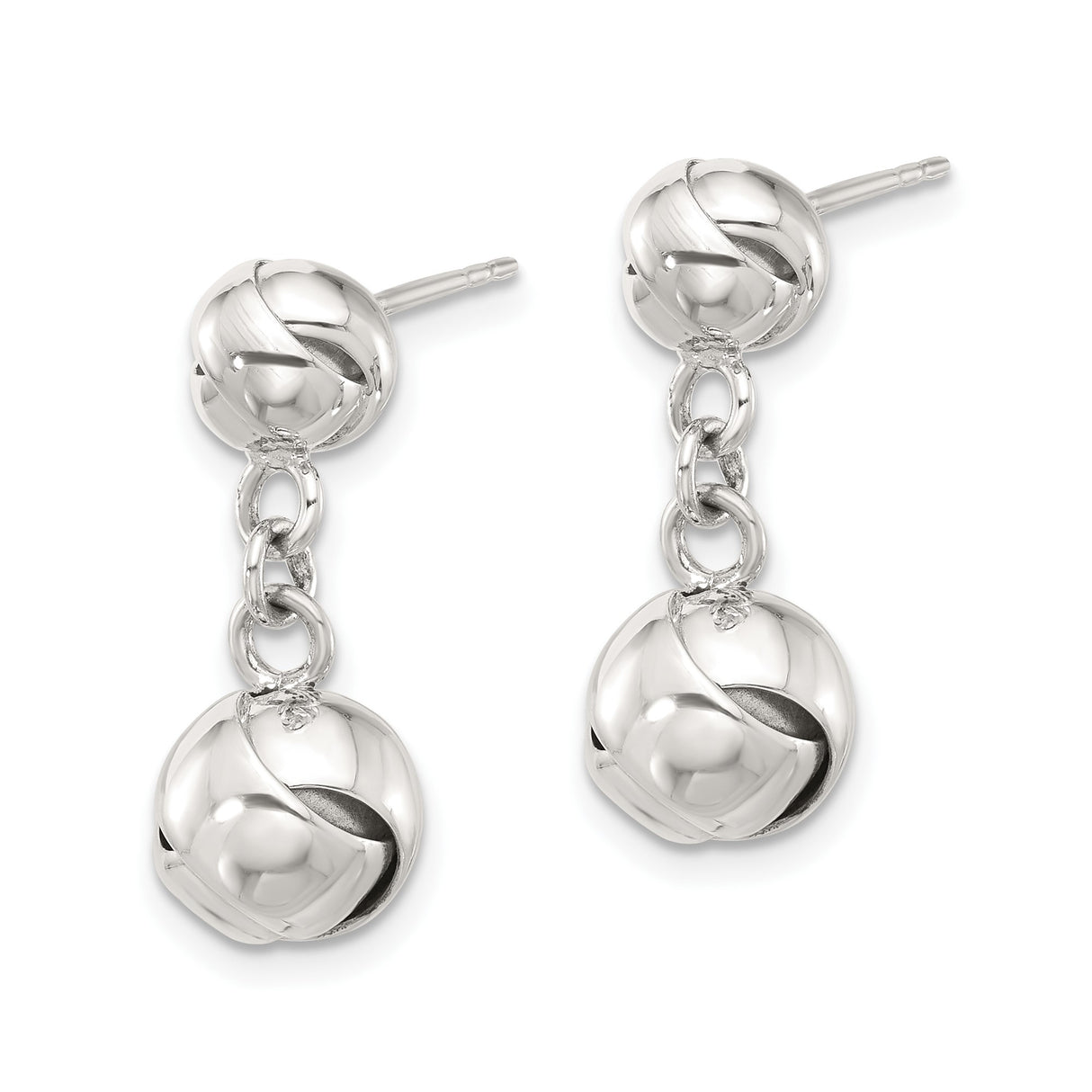 Sterling Silver Dangle Earrings with Twisted Ball Bead Design, Lightweight Modern Drop Style