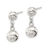 Sterling Silver Dangle Earrings with Twisted Ball Bead Design, Lightweight Modern Drop Style