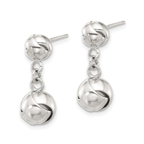 Sterling Silver Dangle Earrings with Twisted Ball Bead Design, Lightweight Modern Drop Style