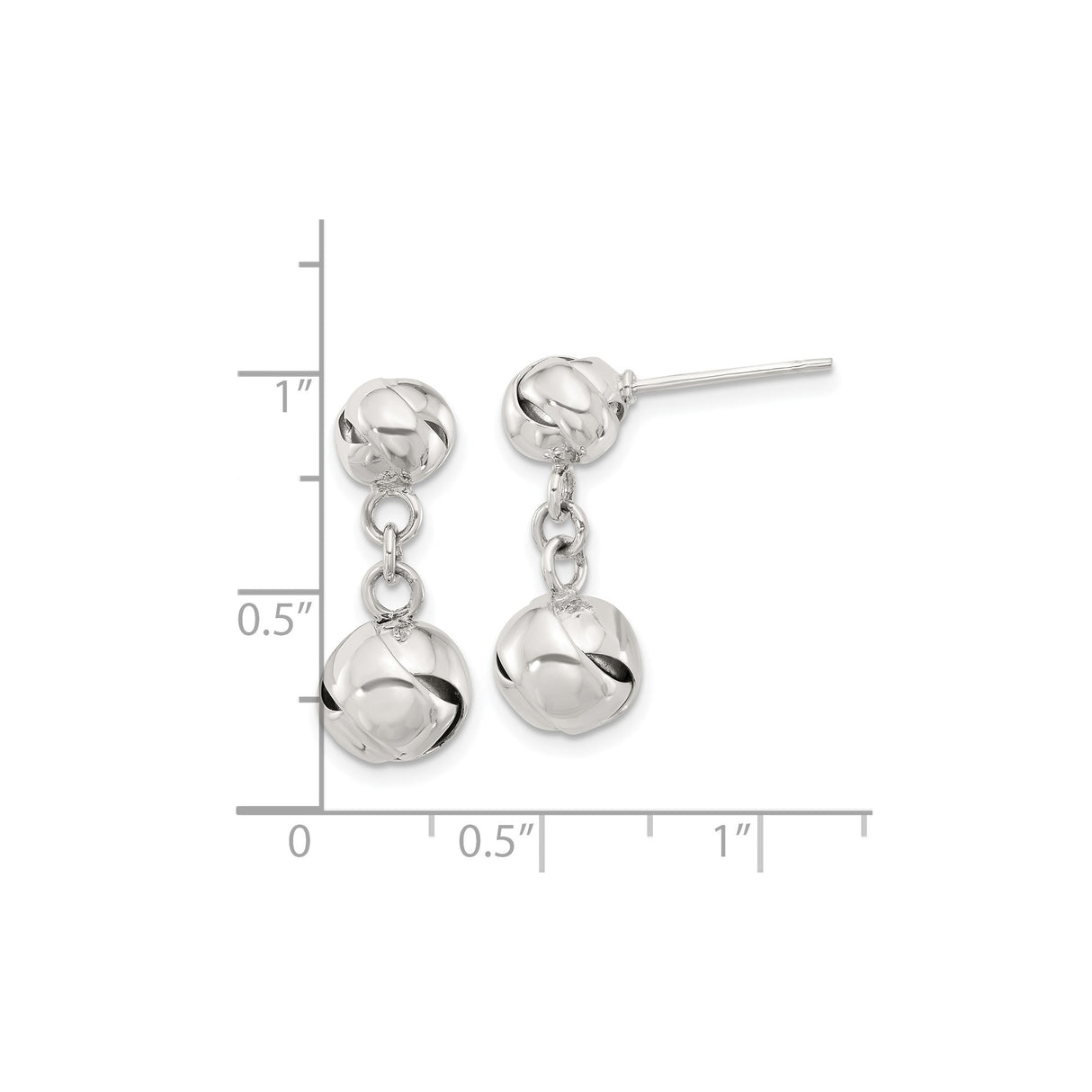 Sterling Silver Dangle Earrings with Twisted Ball Bead Design, Lightweight Modern Drop Style