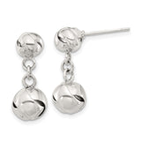Sterling Silver Dangle Earrings with Twisted Ball Bead Design, Lightweight Modern Drop Style