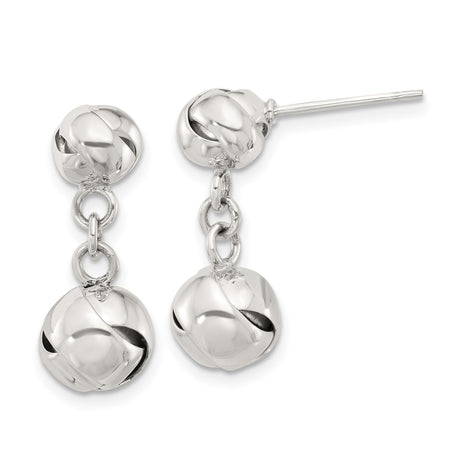 Sterling Silver Dangle Earrings with Twisted Ball Bead Design, Lightweight Modern Drop Style