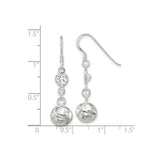 Sterling Silver Dangle Earrings with Heart-Shaped Cubic Zirconia and Floral Ball Charms